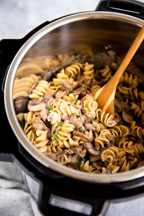 Instant pot filled with stroganoff 