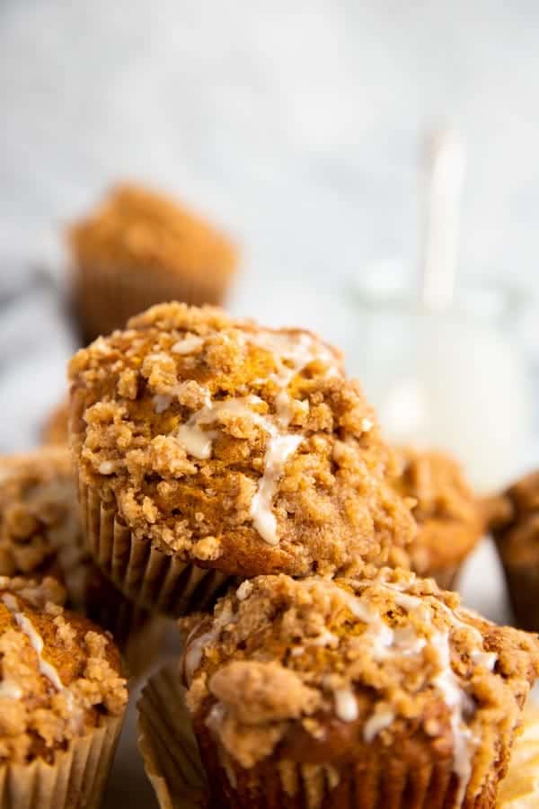 close up photo of pumpkin crumb muffin