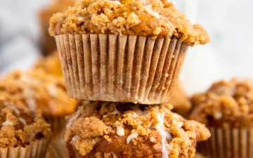stack of pumpkin crumb muffins