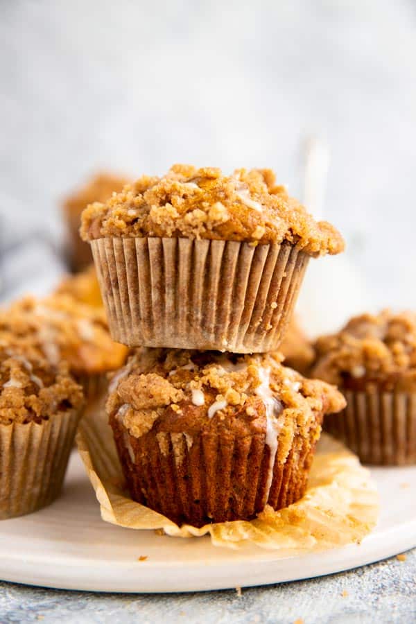 stack of pumpkin crumb muffins