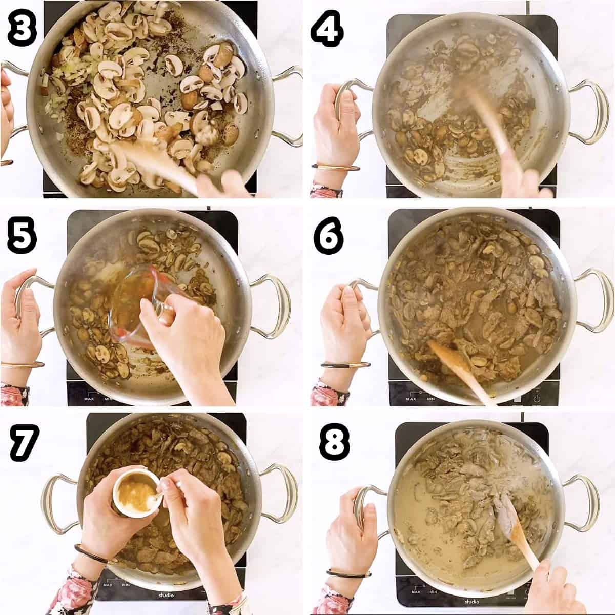 collage of photos to show making the gravy for stroganoff