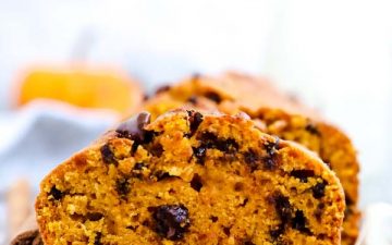 slice of chocolate chip pumpkin bread