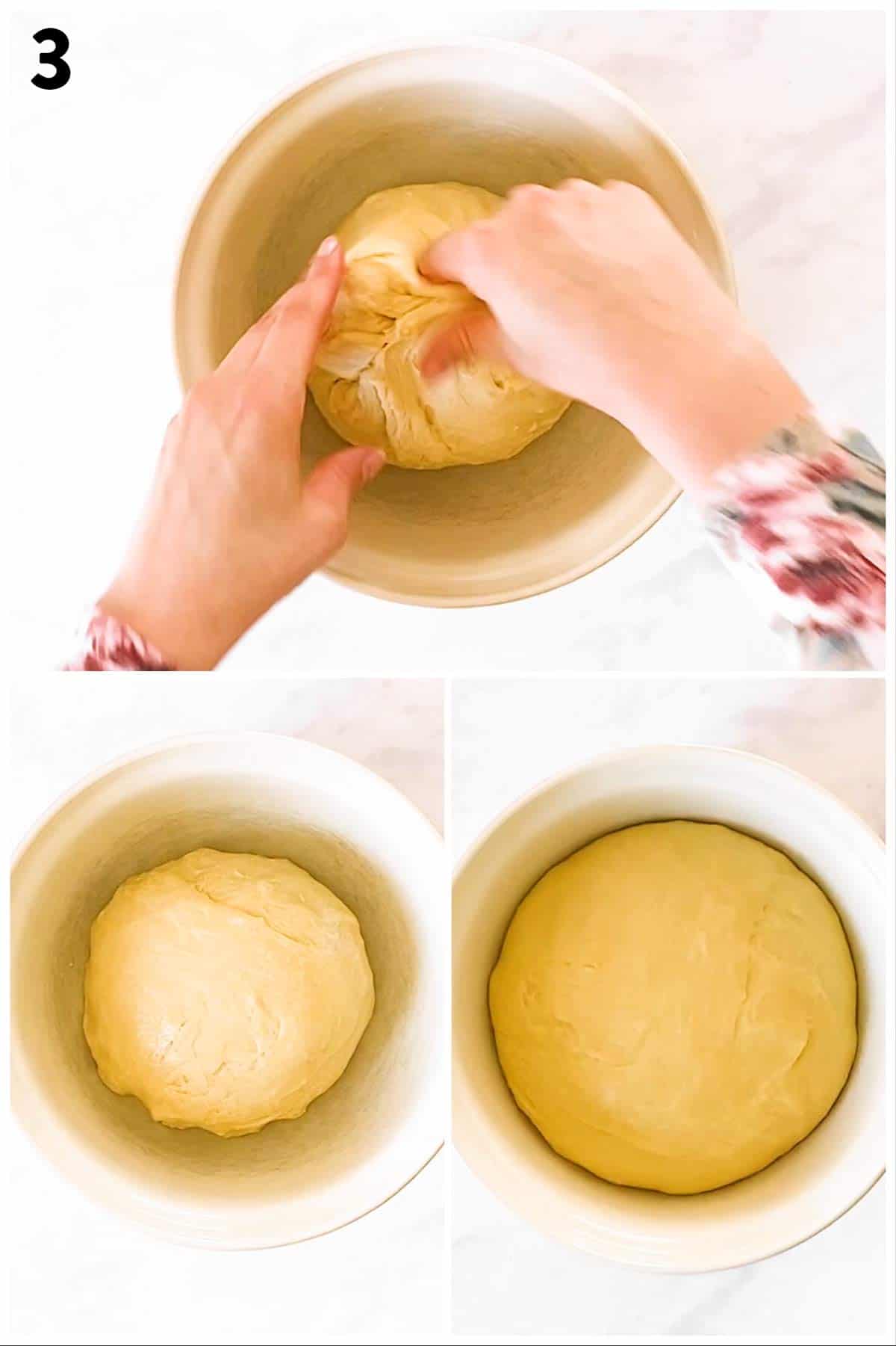 photo collage to show how to let cinnamon roll dough rise