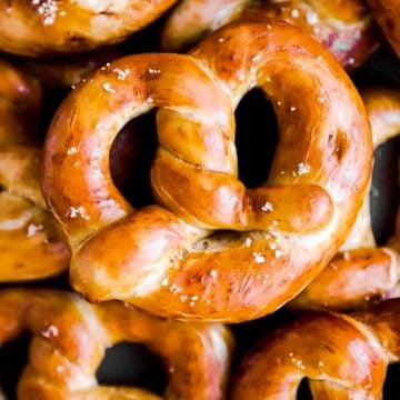 close up photo of homemade German soft pretzels