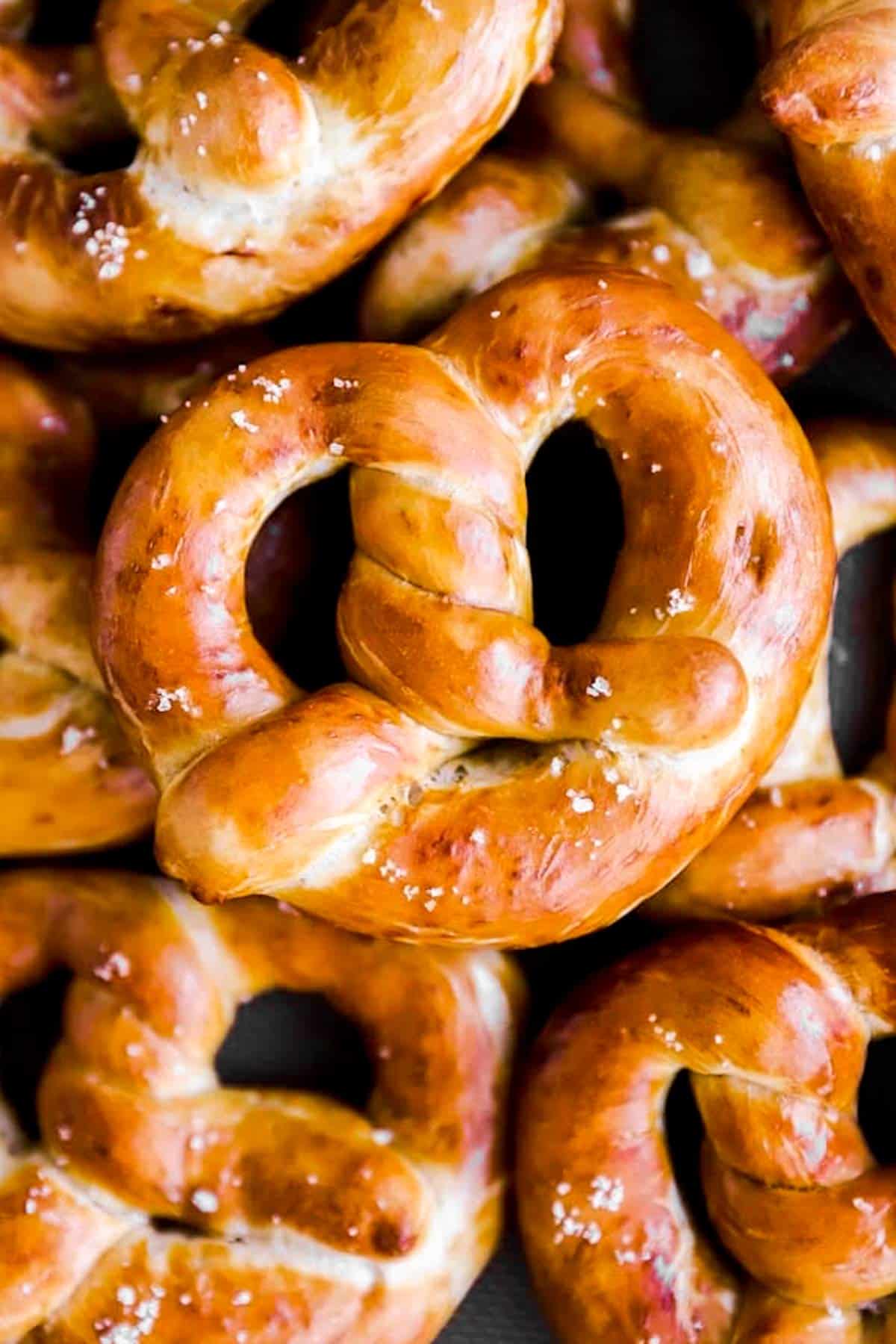 close up photo of homemade German soft pretzels