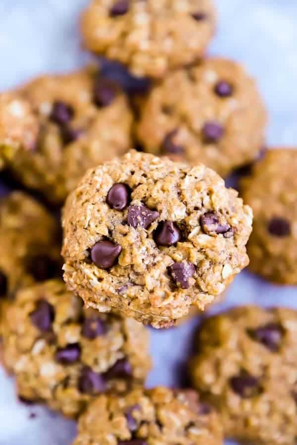 Pumpkin Chocolate Chip Oatmeal Cookies on a table from above