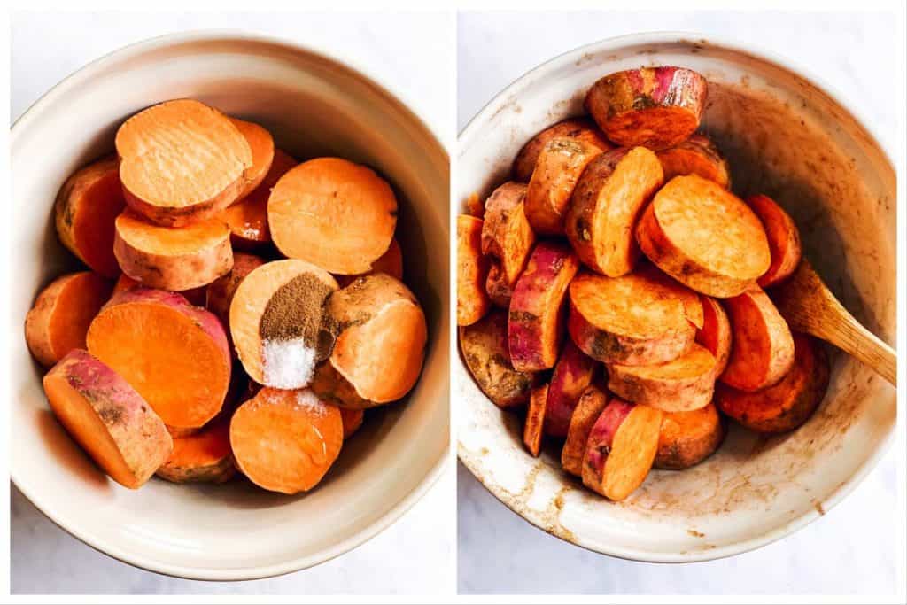 Maple Pecan Roasted Sweet Potato Slices Savory Nothings