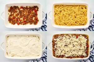 assembling spaghetti casserole