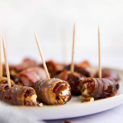 plate with bacon wrapped dates