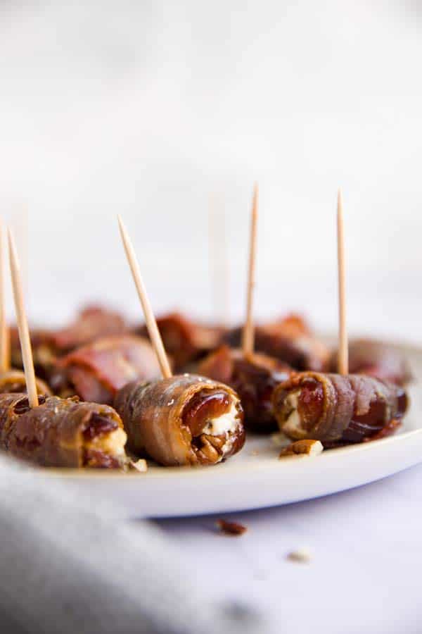 plate with bacon wrapped dates