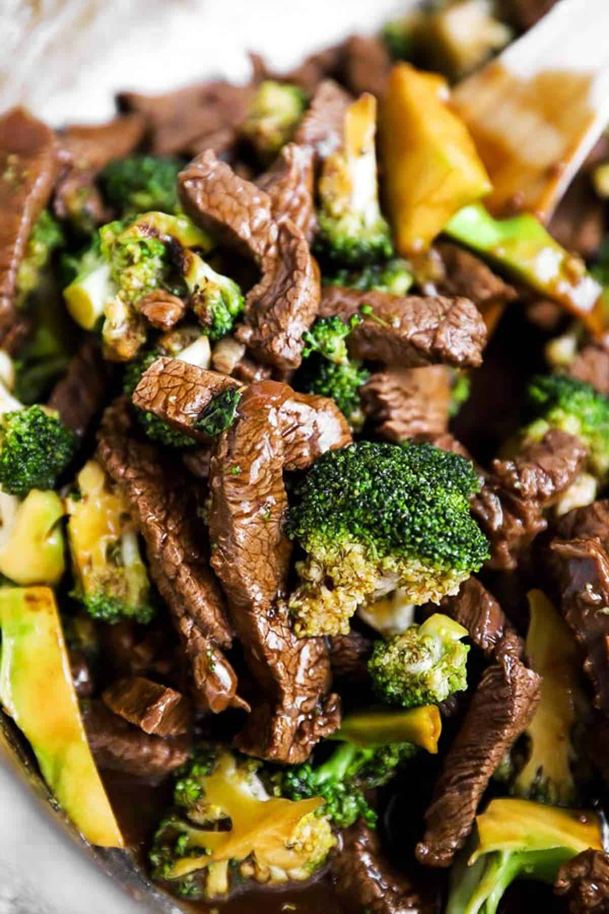 close up photo of beef and broccoli stir fry