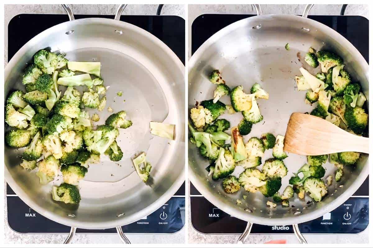 photo collage to show how to stir fry broccoli