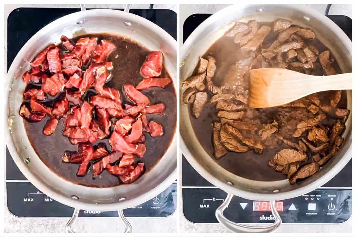 photo collage to show how to stir fry beef