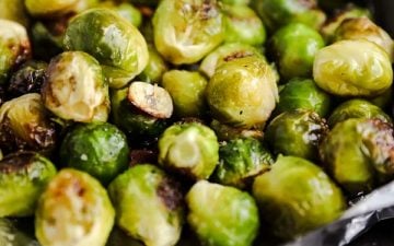 close up photo of garlic Roasted Brussels sprouts