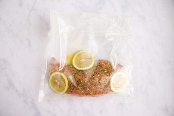 sous vide bag filled with turkey and lemon slices