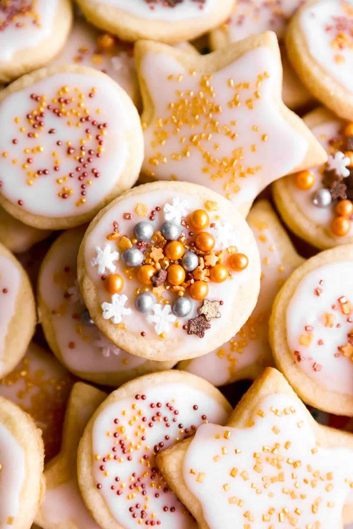 pile of sugar cookies with sprinkles