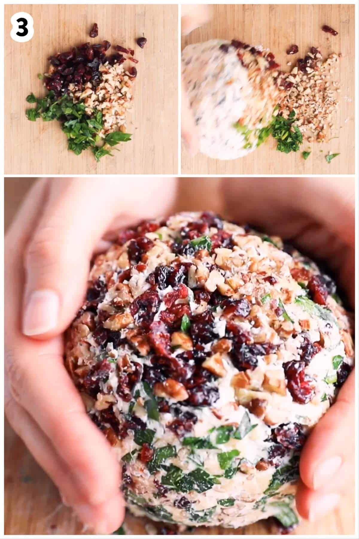 photo collage to show how to shape a cheeseball