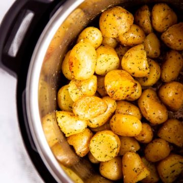 top down view of an instant pot filled with baby potatoes