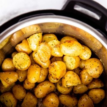 top down view of an instant pot filled with baby potatoes