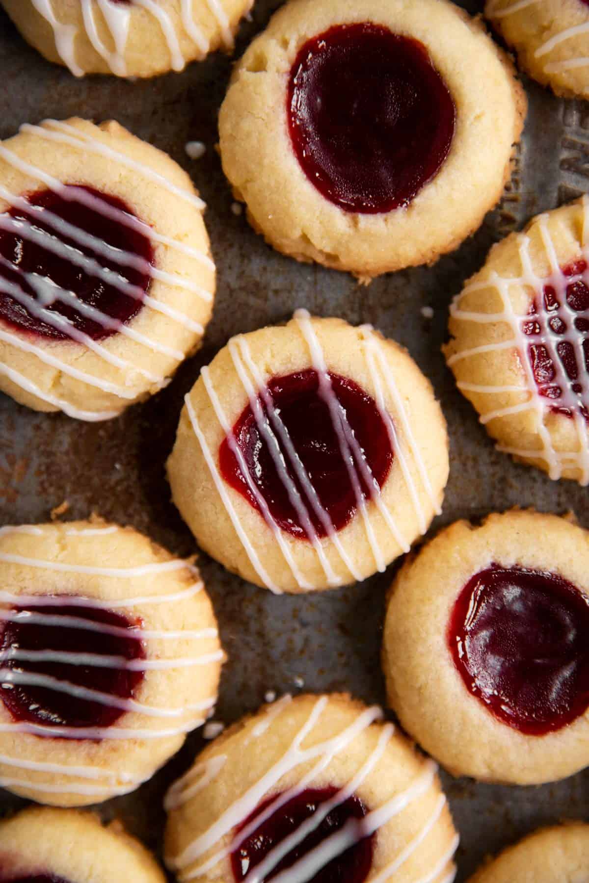 thumbprint cookies on baking pan