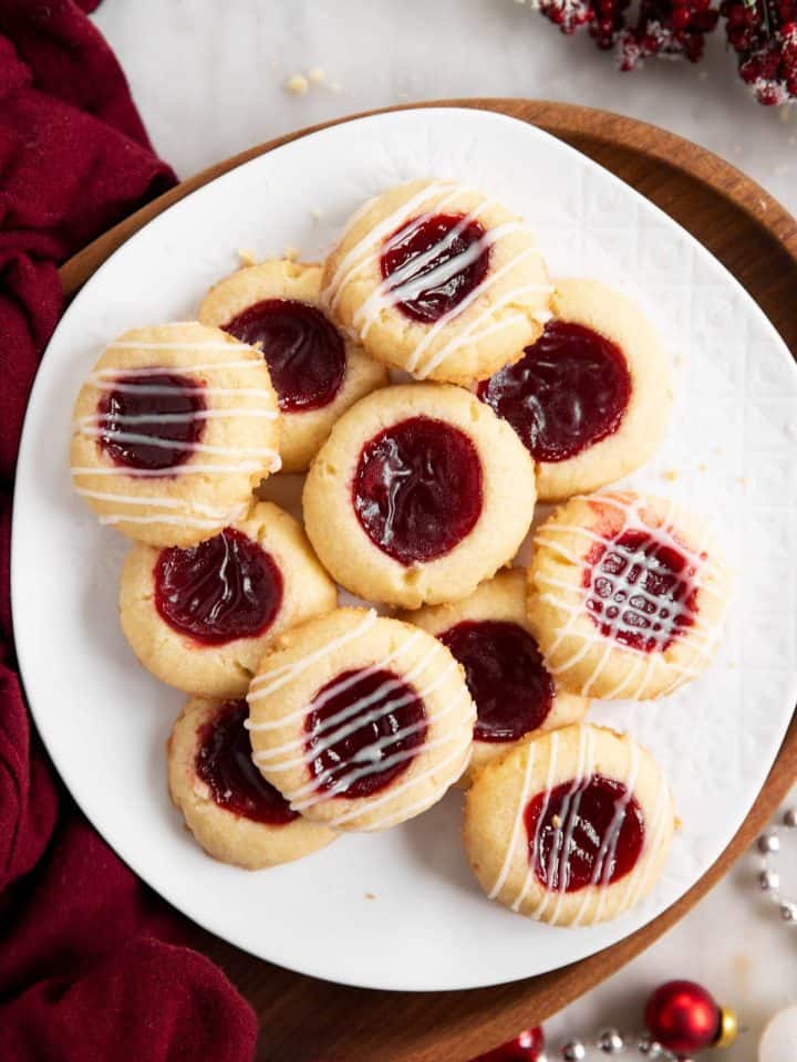 white plate with thumbprint cookies