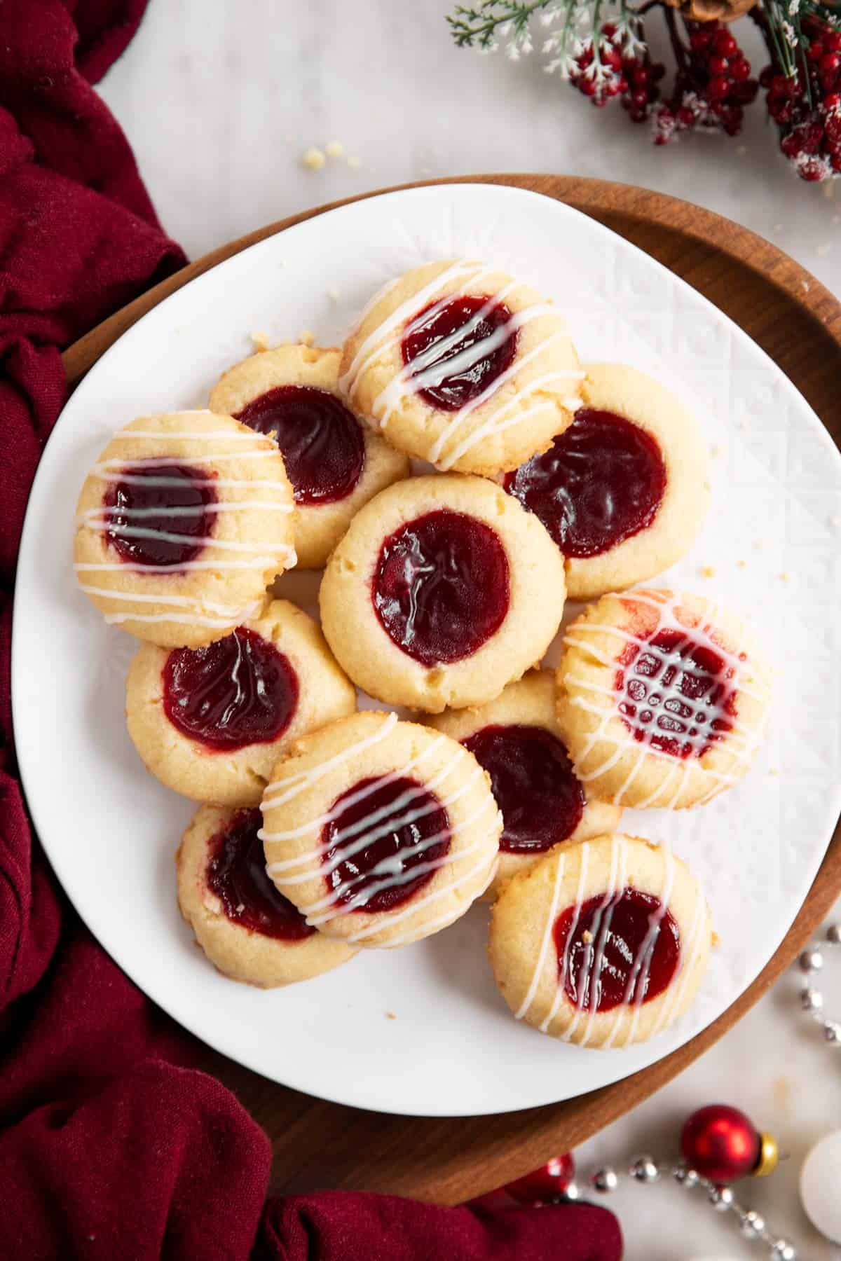 white plate with thumbprint cookies