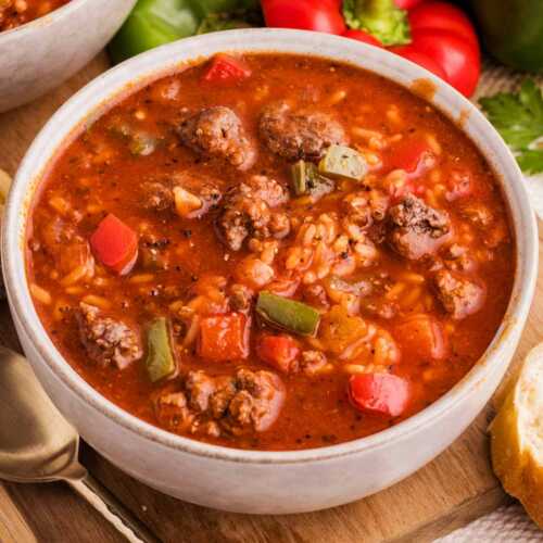 Serving up stuffed green pepper soup.