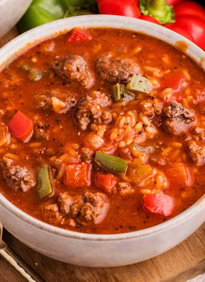 Serving up stuffed green pepper soup.