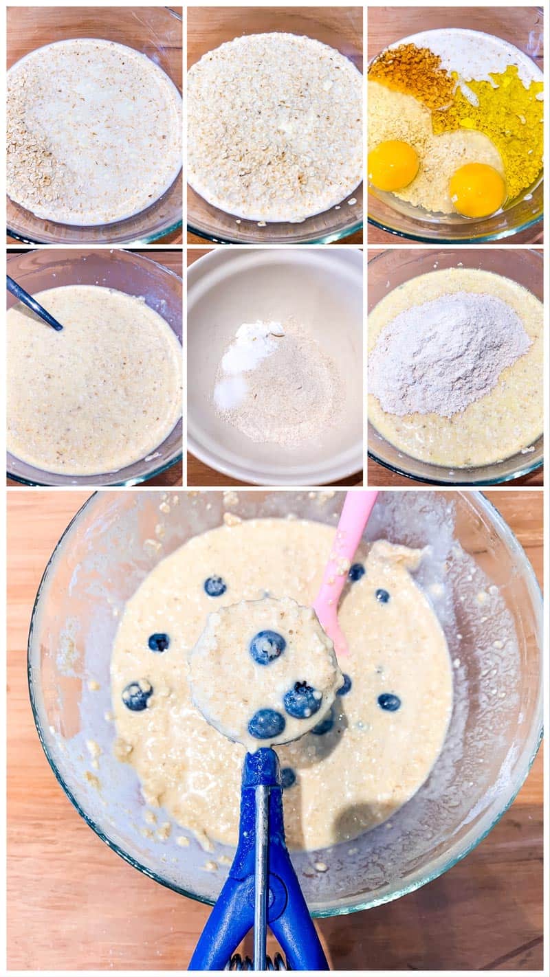 step by step photos to make blueberry oatmeal pancakes