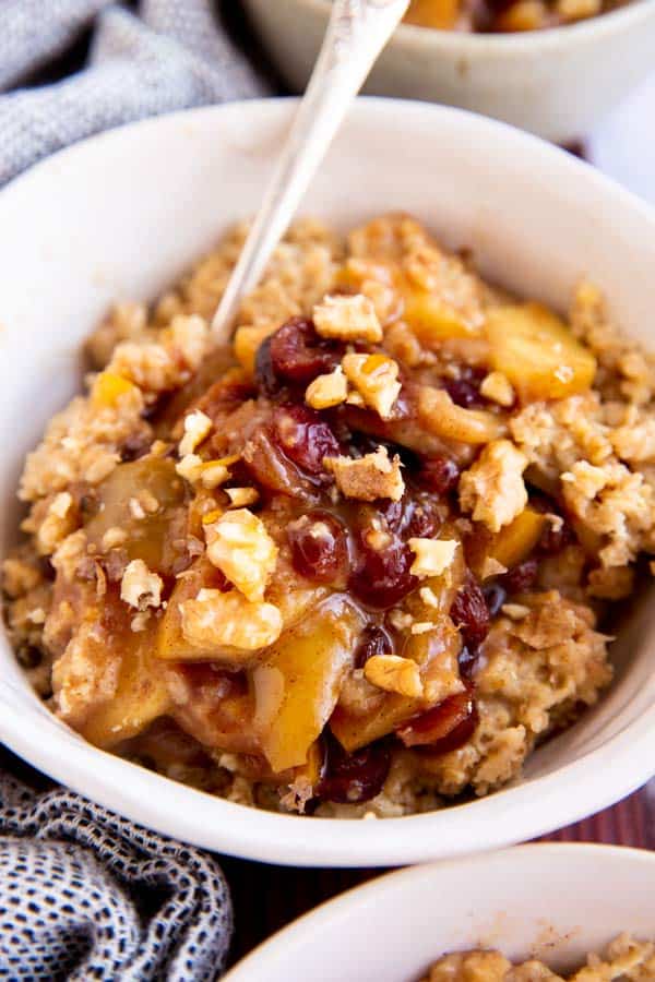 close up photo of bowl with apple oatmeal