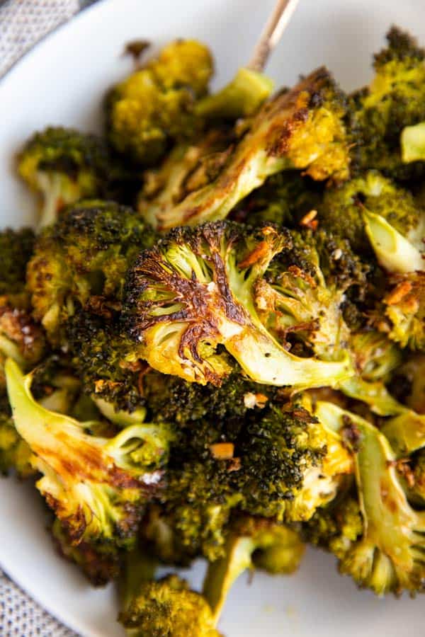 close up photo of roasted broccoli