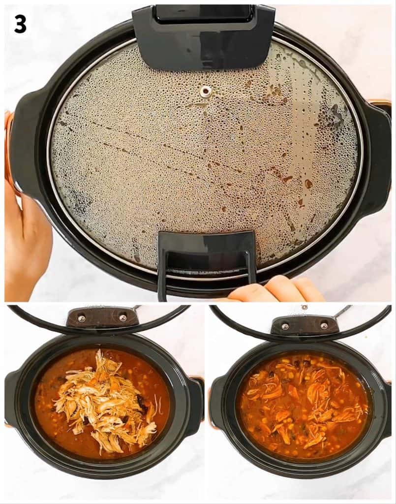 photo collage to show how to slow cook chicken taco soup