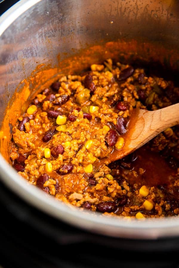 close up photo of chili in instant pot
