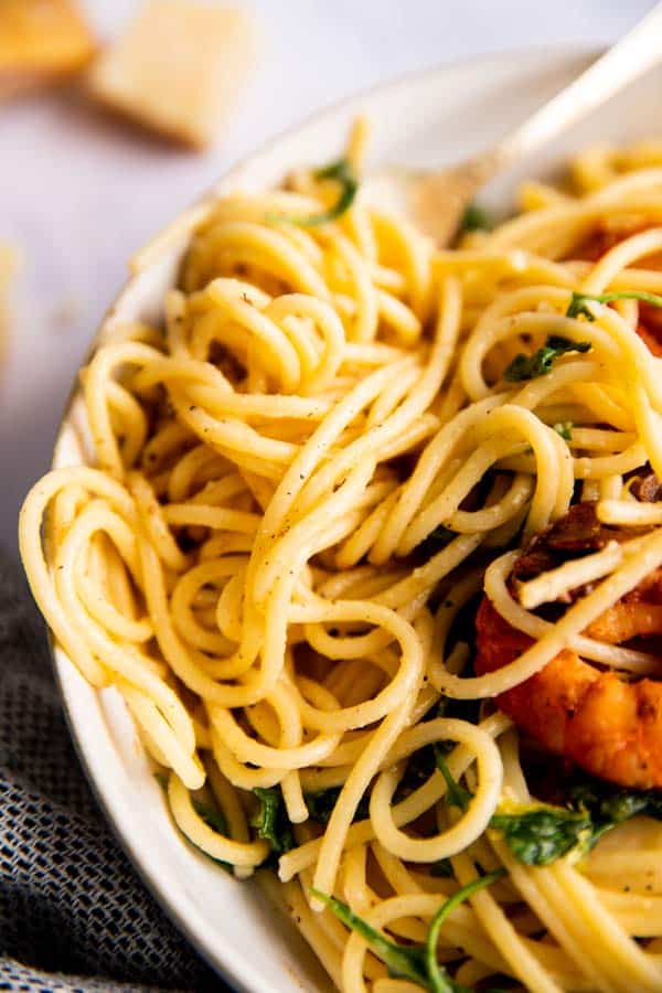 top down close up of cacio e Pepe pasta