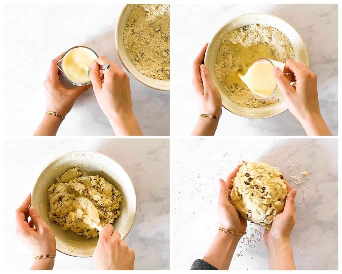 photo collage to show how to make soda bread dough
