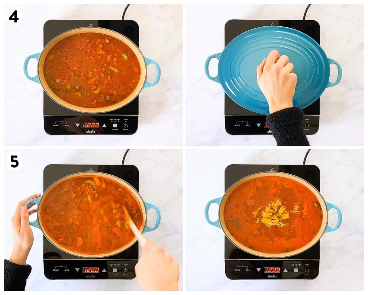 photo collage to show how to cook lasagna soup