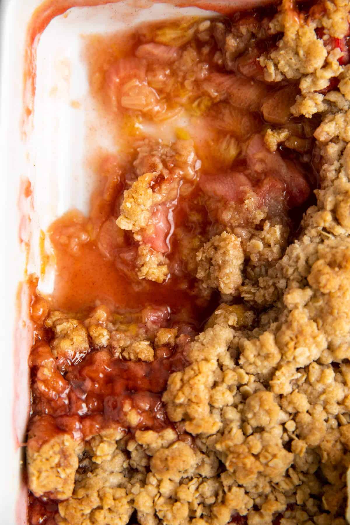 close up photo of rhubarb crisp