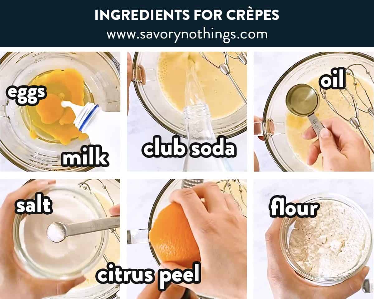 ingredients for crêpes with text labels