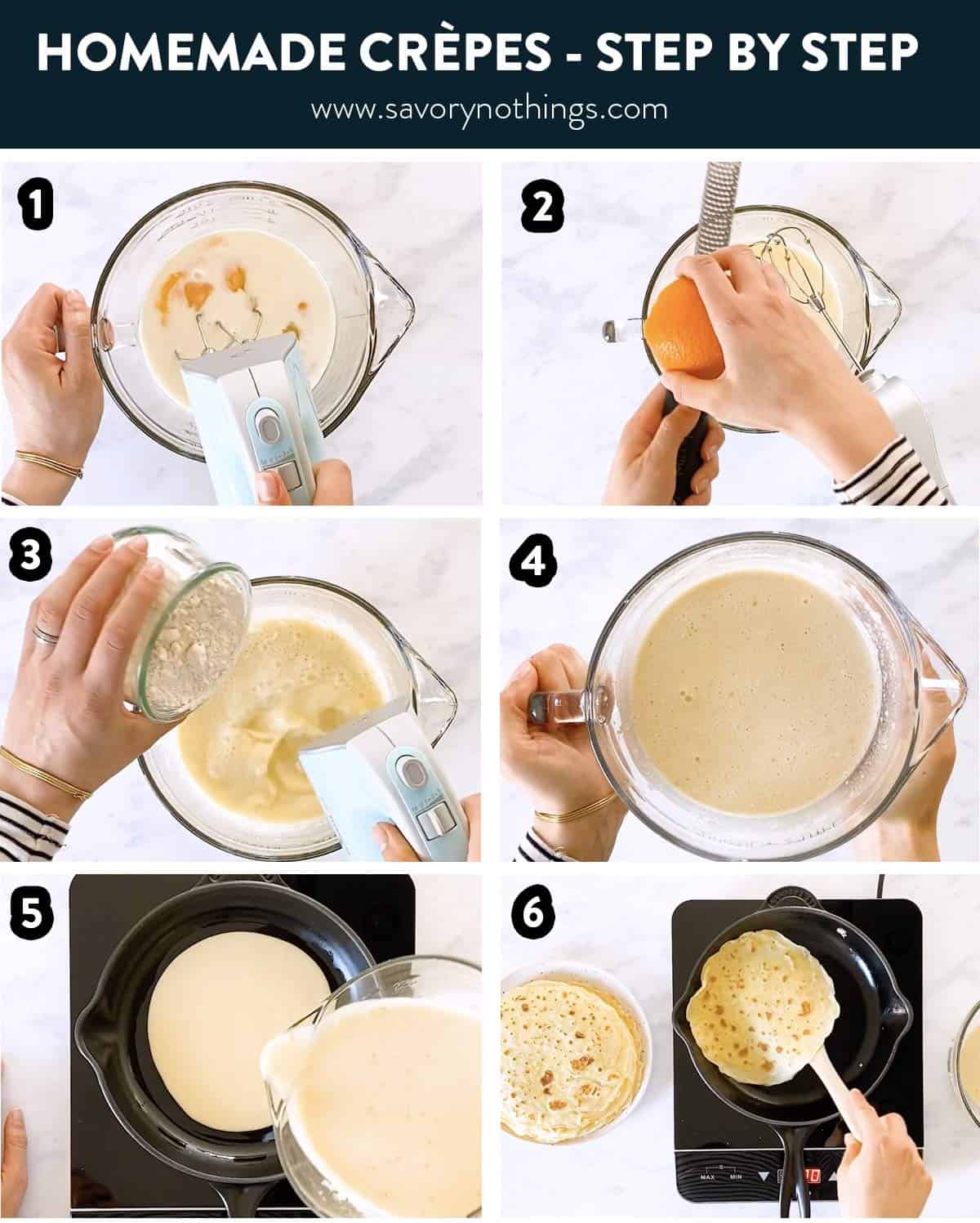 photo collage to show how to make crêpes