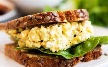 greek yogurt egg salad sandwich on a platter