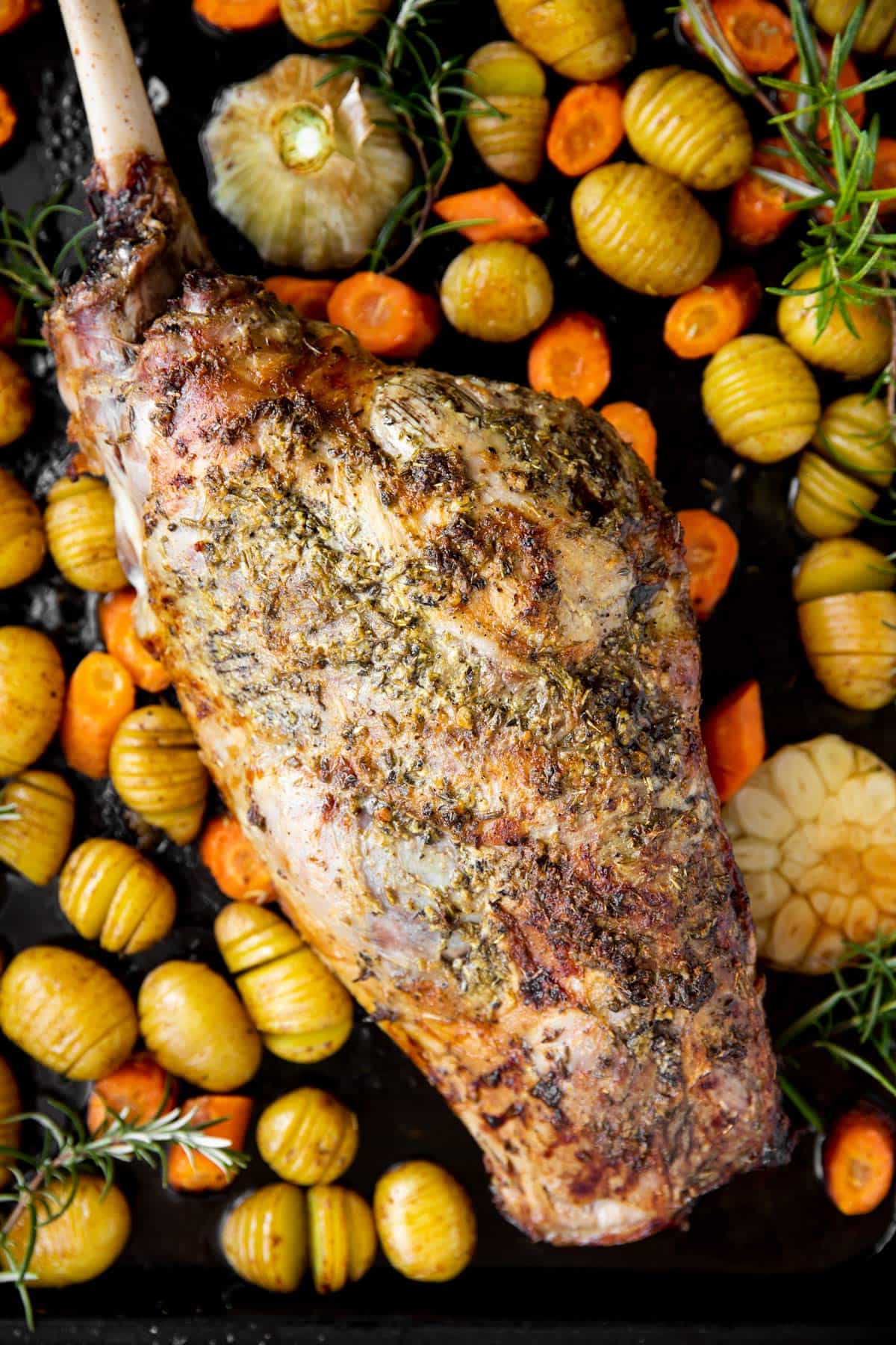 close up photo of roast leg of lamb