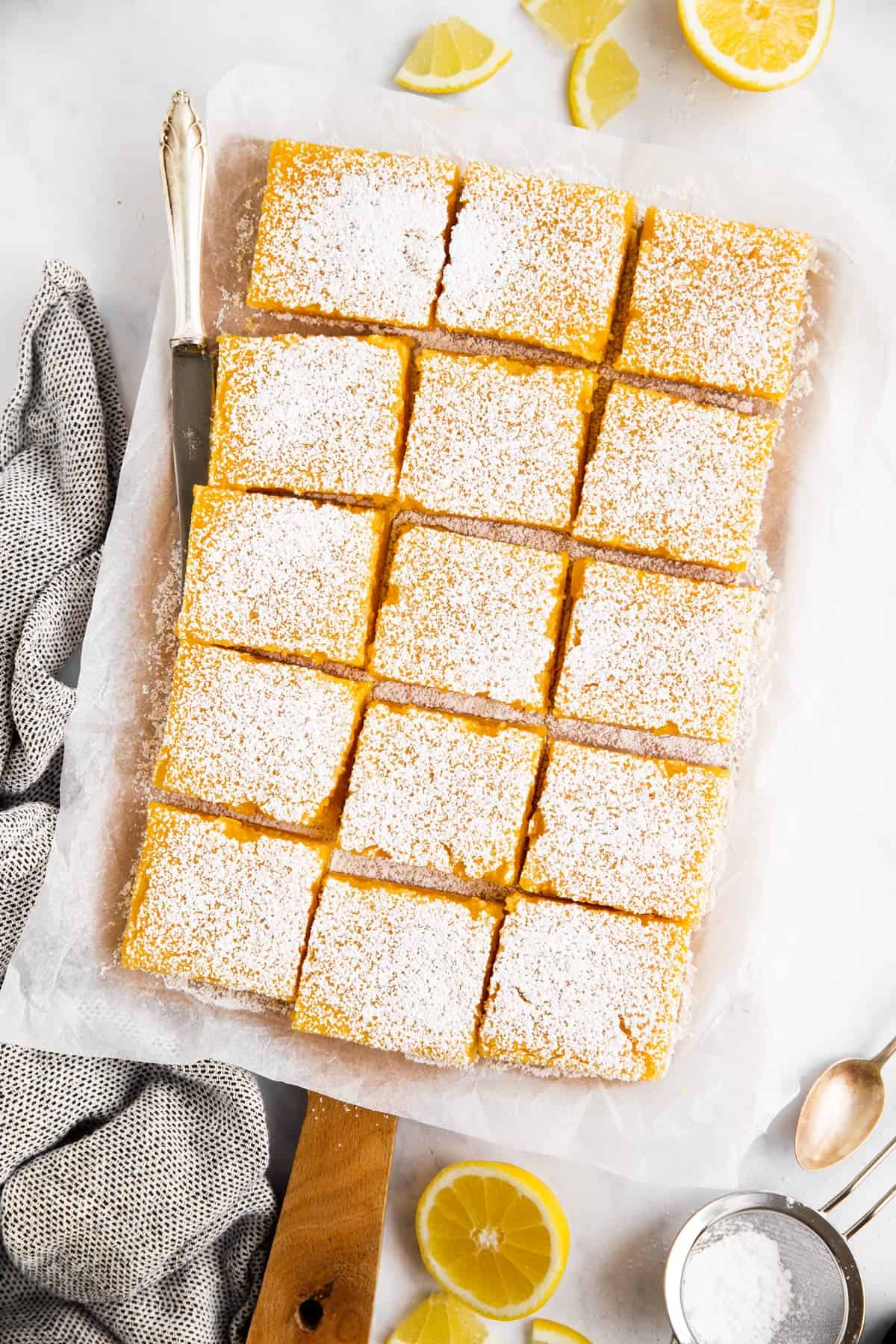 top down view on sliced lemon bars