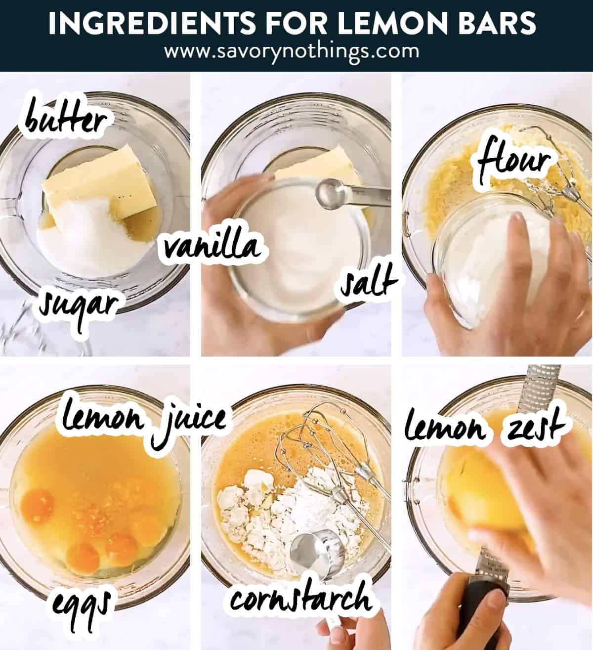 ingredients for lemon bars with text labels