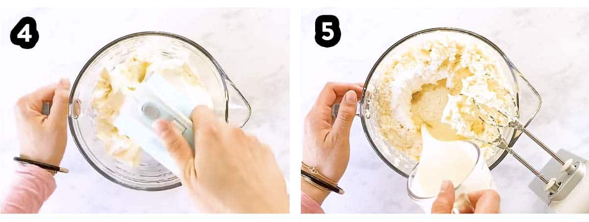 photo collage to show how to whip cream and cream cheese