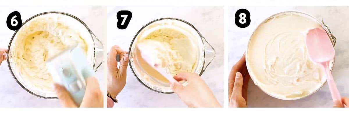 photo collage to show how to assemble a no bake cheesecake