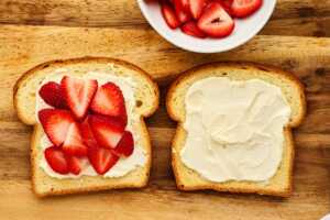 Assembling Strawberry Cream Cheese Stuffed French Toast.