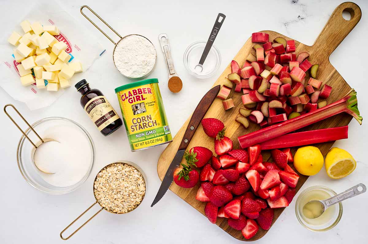 ingredients for strawberry rhubarb crisp