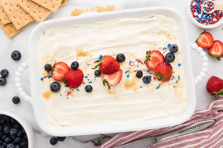 berry icebox cake ready for serving