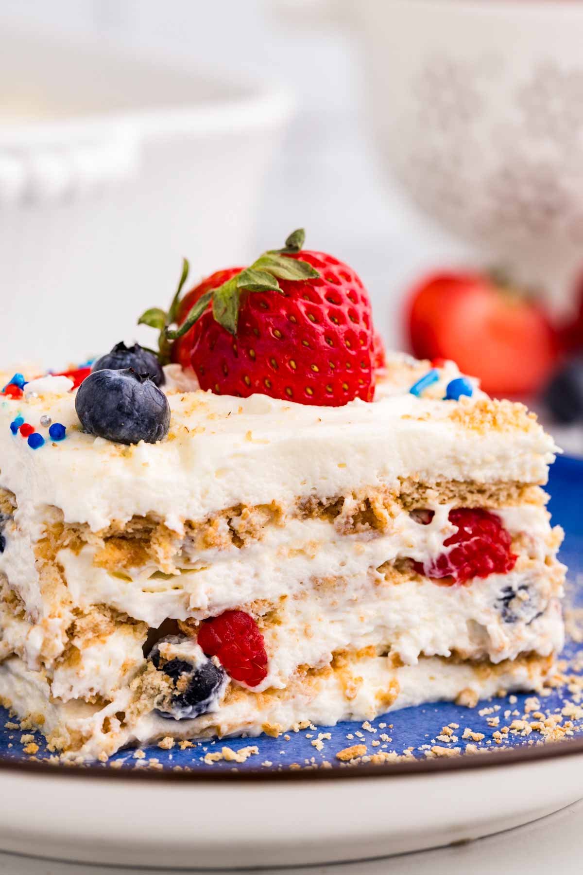 frontal shot of berry icebox cake