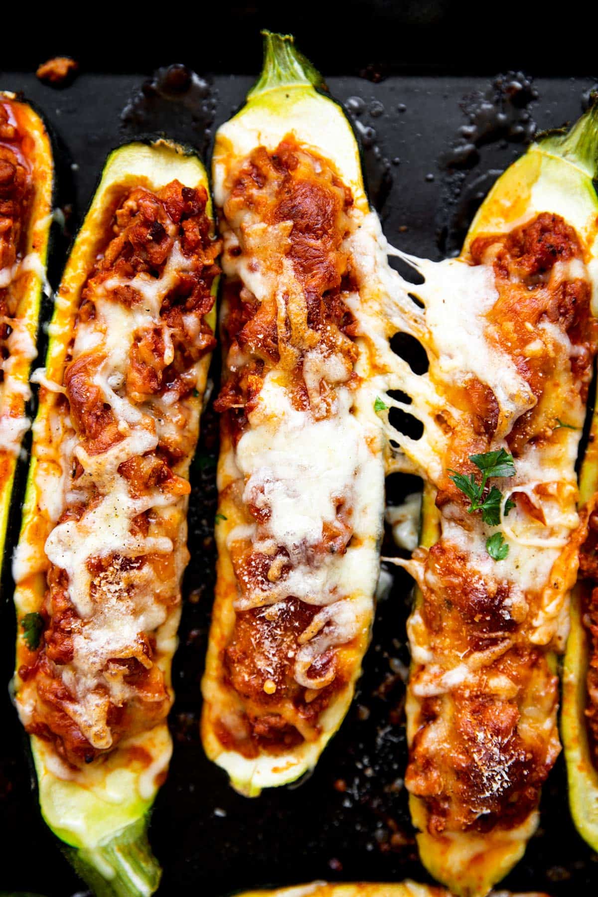 close up photo of zucchini boats